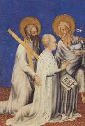 Andre Beauneveu The Duc de Berry between his parron saints andrew and John the Baptist (mk08) oil on canvas
